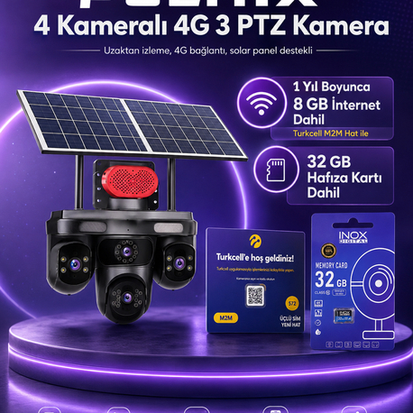 4 KAMERALI GÜNEŞ ENERJİLİ KAMERA SETİ İNTERNET DAHİL