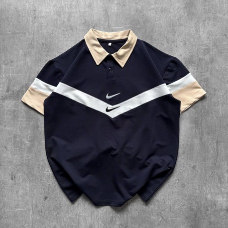 POLO YAKA CİFT NK LOGO NAKIŞ OVERSİZE TSHİRT LACİVERT