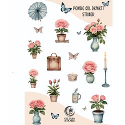Pembe Gül Demeti - Sticker - 