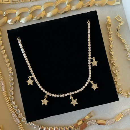 5’li yıldız suyolu kolye | gold