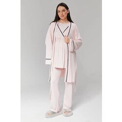 Pembe Biyeli Sabahlıklı Lohusa Pijama Takımı