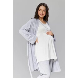 Gri Kruvaze Sabahlıklı Pijama Takımı