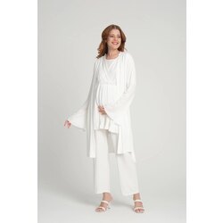 Ekru Düz Kruvaze Sabahlıklı Lohusa Pijama Takımı