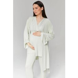 Mint Yeşili Dantelli Sabahlıklı Lohusa Pijama Takımı