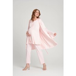 Pembe Düz Kruvaze Sabahlıklı Lohusa Pijama Takımı