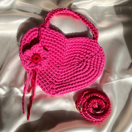 Amour / El Yapımı Kalp Formlu Tasarım Çanta - Pembe Kırmızı