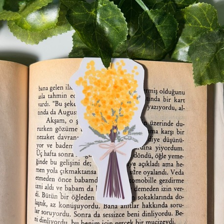 Mimoza temalı mıknatıslı kitap ayracı