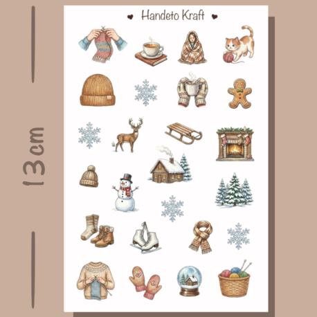 Örgü ve Kış Temalı Sticker Seti Çıkartma Scrapbook Bullet Journal