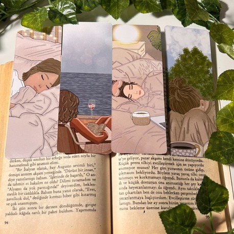 Çoklu kitap ayracı, 4 adet, Lamine edilmiştir, Parlak ve sert yapı, El yapımı, kumral