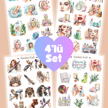 4'lü Clean Girl Sticker Seti, Planner Etiket, Çıkartma, Ajanda Sticker, Journal Sticker