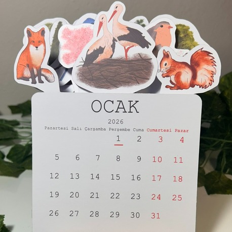 Orman Temalı Ahşap Ayaklı Özel Tasarım Takvim 2026 Takvim Masa Takvimi Yılbaşı