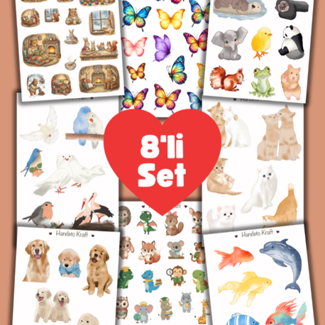Sevimli Hayvanlar temalı çoklu Sticker, 8li sticker, 9x13 cm