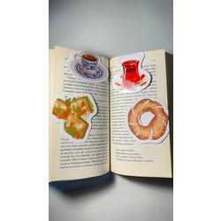 Simit çay temalı 4'lü çoklu mıknatıslı kitap ayracı seti