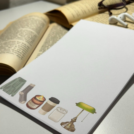 Cozy Temalı Notepad Çek Kopar Defter, Tutkallı Bloknot, A5, Çizgisiz Defter