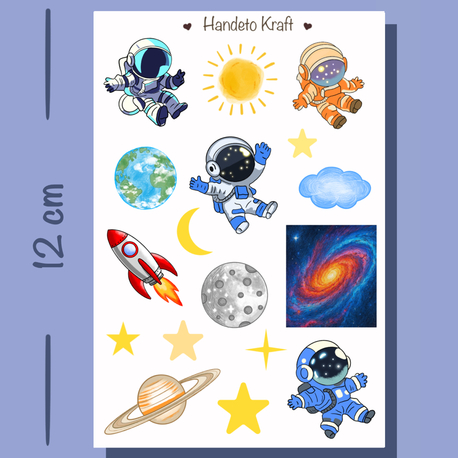 Astronot ve uzay sticker, Planner Etiket, Çıkartma, Scrapbook, Journal Sticker, Stikır, Stiker