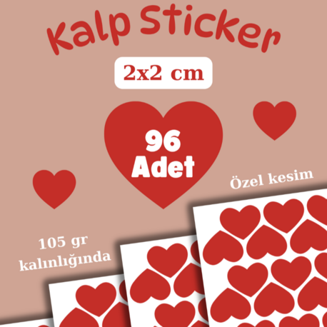 96 Adet Kırmızı Kalpli Sticker Seti Kalp Etiket Çıkartma Scrapbook Kırmızı Kalp Sticker