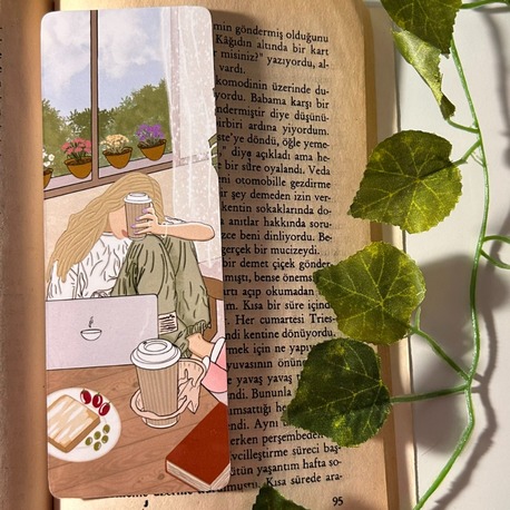 Kahve ve iş temalı kitap ayracı