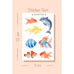 Balık temalı Sticker Seti, 8x12 cm, çıkartma, bullet journal, scrapbook, kolaj, etiket