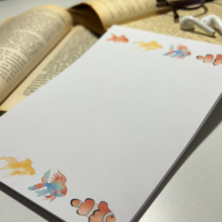 Balık temalı notepad /Çek kopar not defteri, A5 boyutu, 40 sf., Tutkalla birleştirilmiştir.