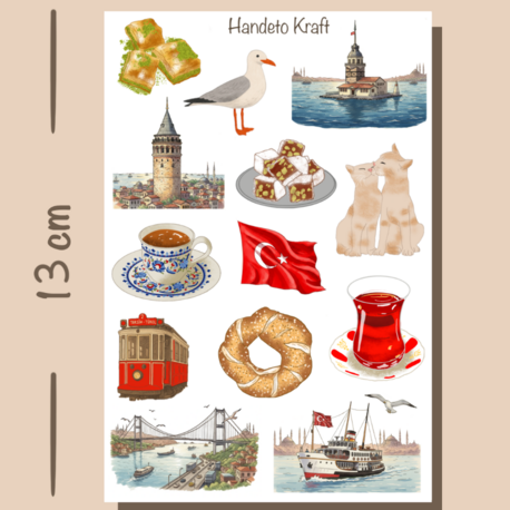İstanbul Temalı Sticker Seti Çıkartma Scrapbook Bullet Journal Etiket Ajanda Planner stikır