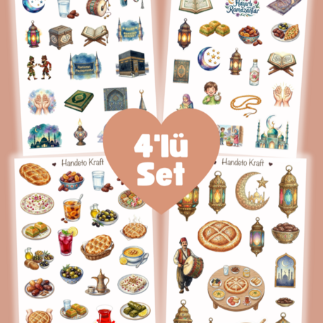 4'lü Ramazan Temalı Sticker Seti, Planner Etiket, Çıkartma, Çoklu Sticker, Journal Sticker