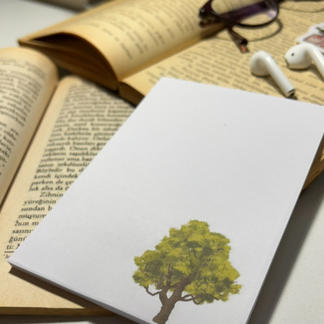 Ağaç Temalı Notepad Çek Kopar Defter, Tutkallı Bloknot, A6, Çizgisiz Defter