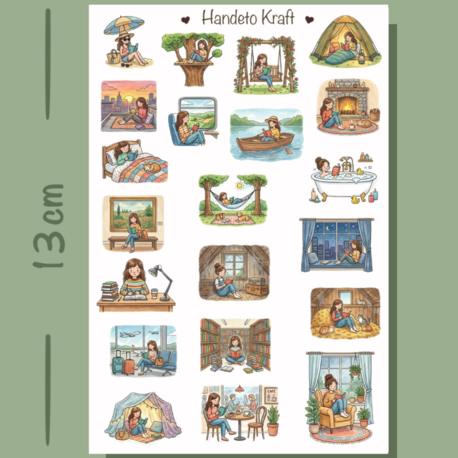 Kitap Okuma Temalı Sticker Seti Çıkartma Scrapbook Bullet Journal Etiket Ajanda