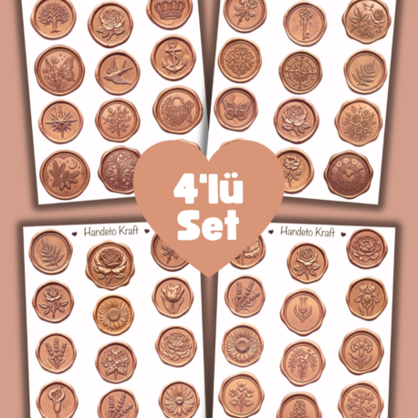 4'lü Mum Mühür Görünümlü Rose Gold Desen Sticker Seti Bullet Journal Scrapbook Paketleme