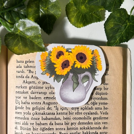 Saksıda ayçiçeği temalı mıknatıslı kitap ayracı