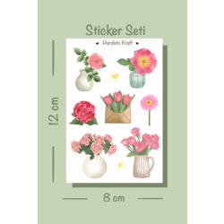 Pembe çiçek temalı sticker seti
