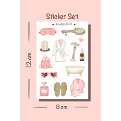 Pembe bakım temalı Sticker Seti, 8x12 cm, çıkartma, bullet journal, scrapbook, kolaj, etiket