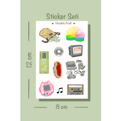 Doksanlar sticker seti, 90lar sticker, 8x12 cm, çıkartma, bullet journal, scrapbook, kolaj, etiket