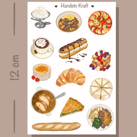 Fransız Yemekleri Sticker, Planner Etiket, Çıkartma, Scrapbook, Journal Sticker