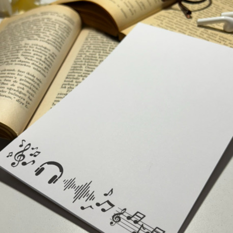 Müzik Temalı Notepad Çek Kopar Defter, Tutkallı Bloknot, A5, Çizgisiz Defter