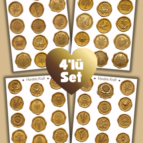 4'lü Mum Mühür Görünümlü Gold Desen Sticker Seti Bullet Journal Scrapbook Paketleme Davetiye