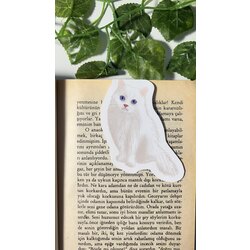 Beyaz kedi mıknatıslı kitap ayracı, Lamine edilmiştir, Parlak ve sert yapı, El yapımı