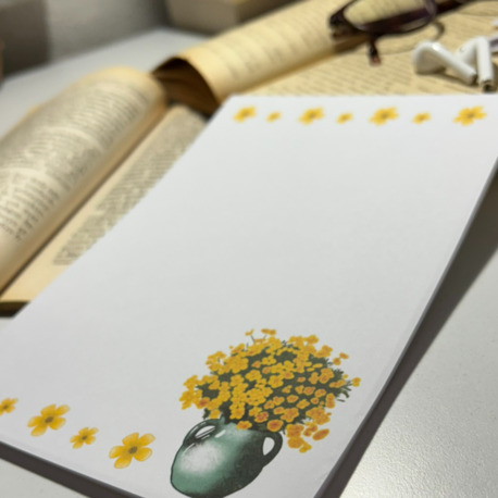 Sarı çiçek temalı notepad /Çek kopar not defteri