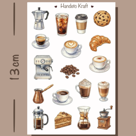 Kahve Temalı Sticker Seti Çıkartma Scrapbook Bullet Journal Etiket Ajanda