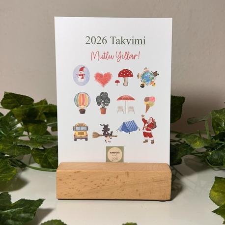 2026 takvim, ahşap tabanlı masa takvimi, 2026 masa takvimi, ahşap tabanlıklı takvim
