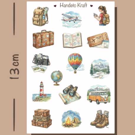 Kamp ve Seyahat Temalı Sticker Seti Çıkartma Scrapbook Bullet Journal Etiket Ajanda