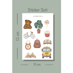Tatlı resimler temalı sticker seti (Yumoş ayıcık, bisiklet)