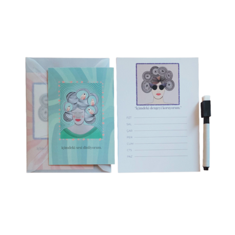 İçimdeki Dengeyi Koruyorum Planlama Magneti+ İkili Kart Postal Seti Hediye