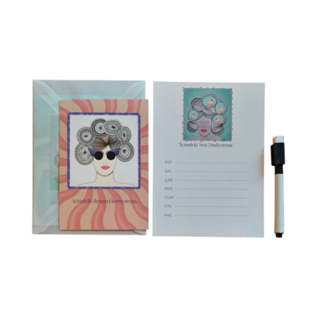 İçindeki Sesi Dinliyorum Planlama Magnet Magneti+ İkili Kart Postal Seti Hediye