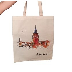 Galata Baskılı Bez Çanta (Turuncu Tonları) 
