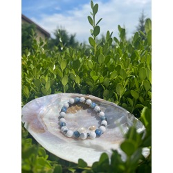 Doğal Beyaz ve Lacivert Yeşim (Jade) Taşı Bileklik - Saflık ve Huzurun İkilisi