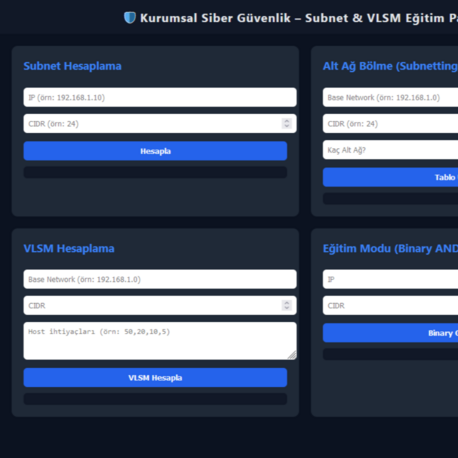 Kurumsal Siber Güvenlik Subnet & VLSM Eğitim Paneli
