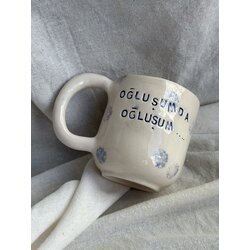 Seramik El Yapımı OĞLUŞUM DA OĞLUM  Fincanı mavi