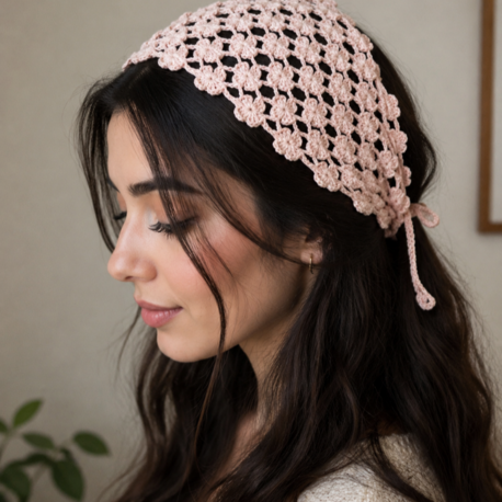 Pembe Çicek Desenli Bandana 