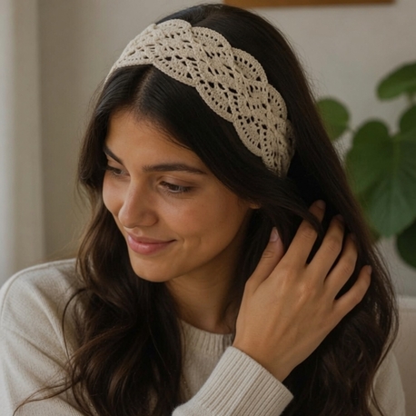 Pamuk ipten el örgüsü saç bandı
