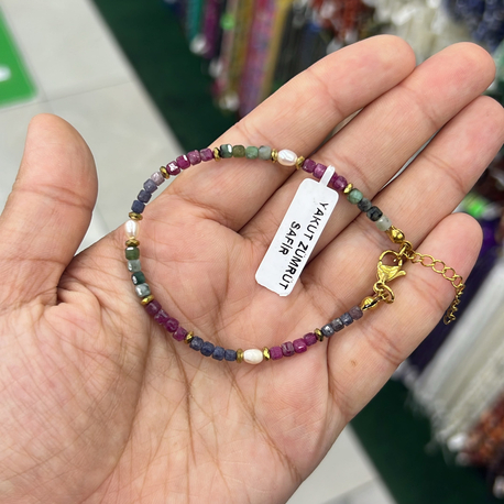 Yakut safir zümrüt inci taşlı bileklik